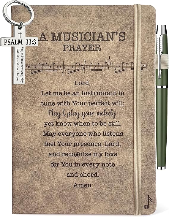 Music Lover Gifts Men Women, Musician Prayer Leather Journal 200 Pages Notebook A5 Lined with Pen, Musician Gifts, Music Themed Gifts for Music Teacher Student Appreciation Birthday Christmas