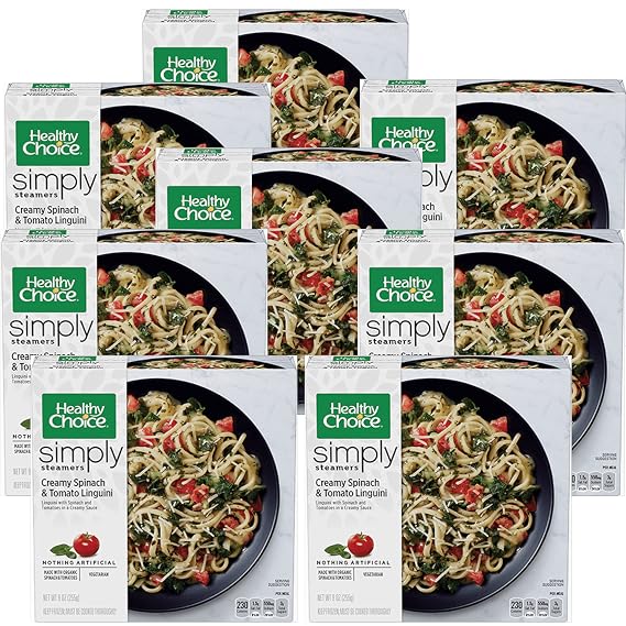 Healthy Choice Frozen Simply Organic Creamy Spinach and Tomato Linguini - Nothing Artificial - 230 Calories - Ready Set Gourmet Donate a Meal Program - 8 Pack (9oz Each)