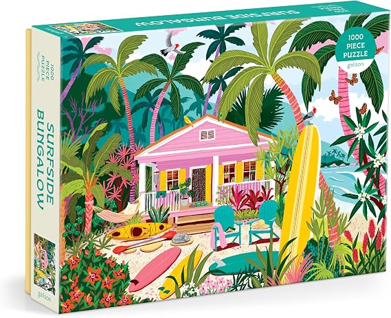 Galison - Surfside Bungalow 1000 Piece Jigsaw Puzzle for Adults | Illustration by Julia Cornelius, Beach, Costal, Ocean, Summer, Challenging, Recycled Paper, No Dust, Finished Size 27" x 20"