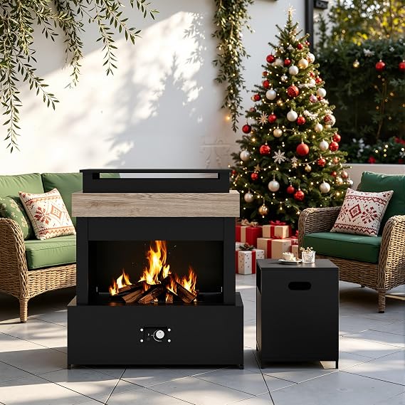 Outdoor Propane Fireplace, 35" 50000 BTU Patio Gas Fire Pit