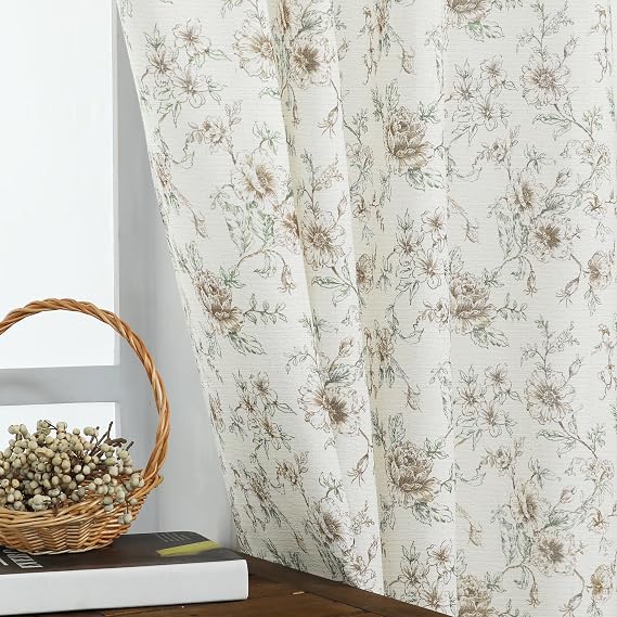Lino Rosa Brown and Green Vintage Floral Curtains