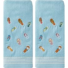 SKL Home Flips & Flops 100% Cotton Embroidered 2pc Hand Towel Set, Decorative for Bath/Kitchen/Bar & Gift, Blue
