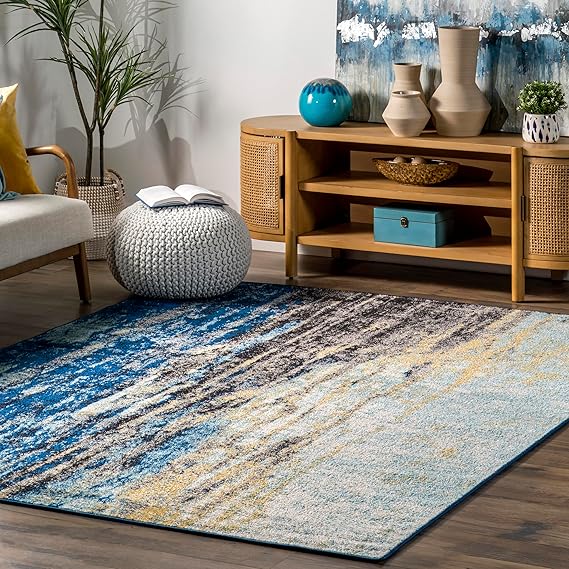nuLOOM Katharina Blue Abstract Power Loomed Area Rug, 5' Square