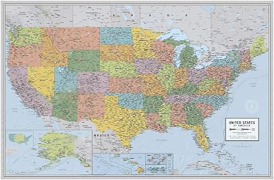 Laminated United States Voyager Map Poster | Bright Style Map | Includes The Most Legible Location Labels | 36 x 24 | Shipped Rolled in a Tube, Not Folded | Great for The Home or Classroom