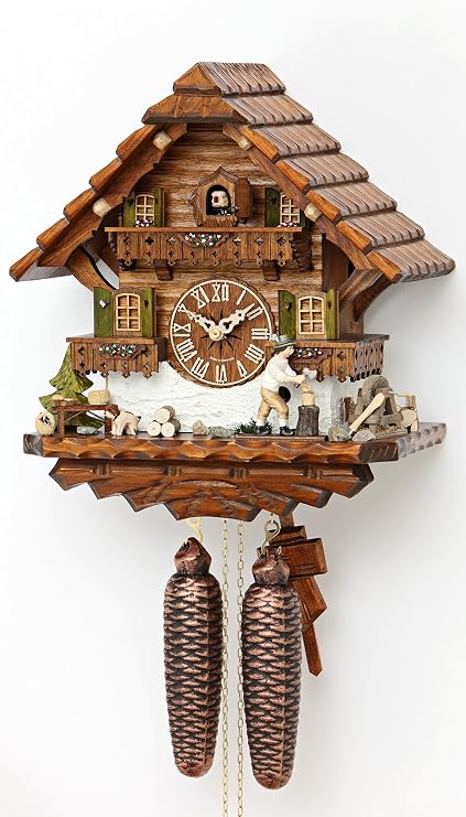 Cuckoo Clock Black Forest house with moving wood chopper KA 885 EX