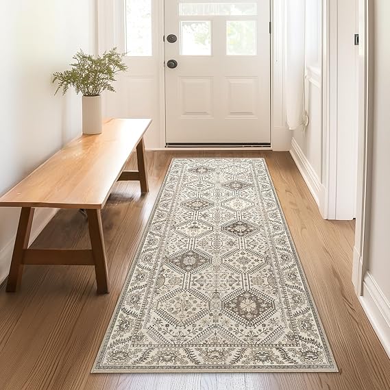 GENIMO Runner Rug 2x5 Non Slip Hallway Runner Rugs, Machine Washable Low Pile Soft Mat for Living Room, Entryway, Bedroom, Kitchen and Corridor, Passage, Cream