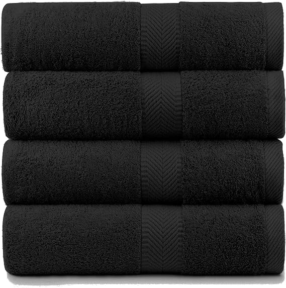 BY LORA 540 GSM Bath Towel Set of 4, 27 x 54 in 100% Ring-Spun Cotton Terry, Mid-Weight Plush Hotel Quality Bath Towels, Charcoal