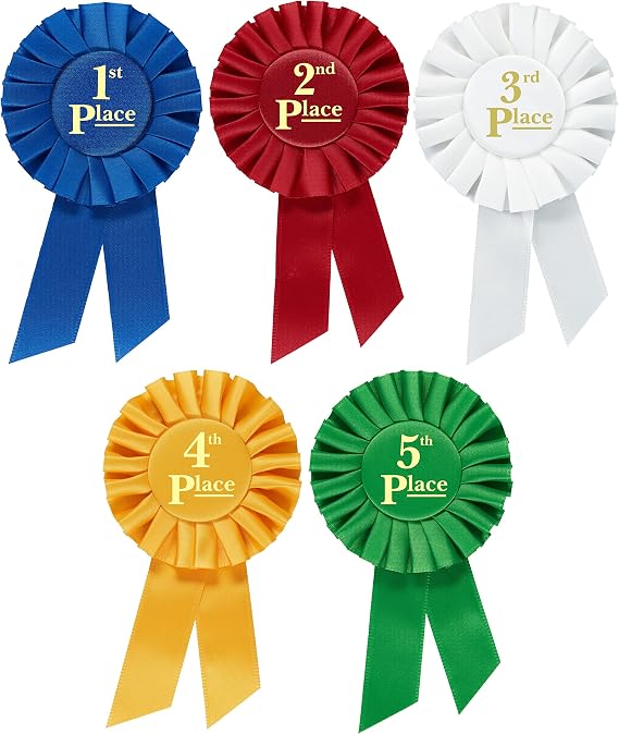 Award Ribbons Rosette Place 1st 2nd 3rd 4th 5th Premium Set Multipurpose for Ceremonies and Events 6 inch By Clinch Star
