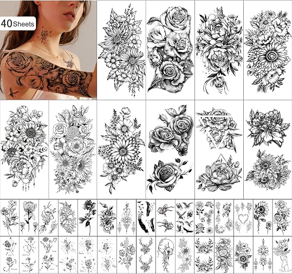 Waterproof Temporary Tattoo for Women and Girls 10 Sheets Extra Larger and 30 Sheets Tiny Fake Tattoo Sticker Kits for Party Decoration
