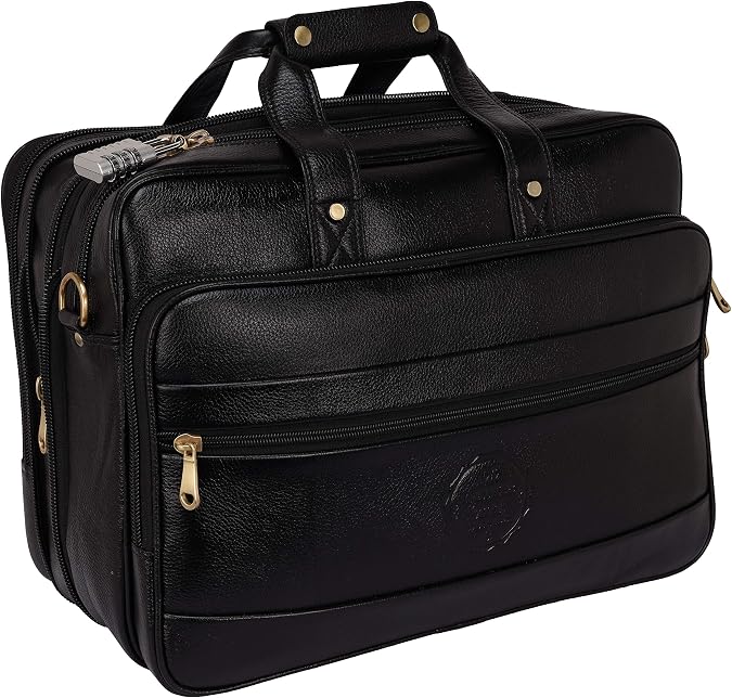 Da leather villa Full Grain Leather Briefcase for Men Top Choice Gifts 16'' Laptop Bag Multiple Compartments Brass Hardware