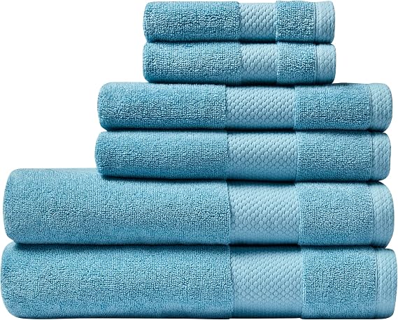 Lacoste Heritage Supima Cotton 6-Piece Towel Set, Mint | 100% Supima Cotton, Soft & Plush Feel, Highly Absorbent, Quick-Drying, Includes 2 Bath Towels, 2 Hand Towels & 2 Washcloths