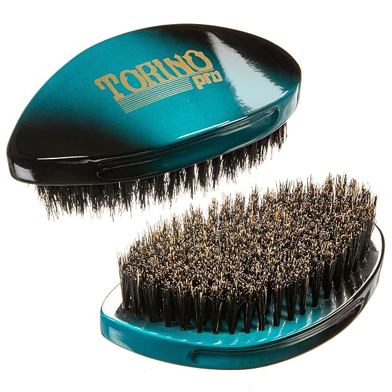 Torino Pro Curve Wave brush #156- Medium 100% Boar Bristle Curved 360 Wave Palm Brush - Great for laying down 360 waves and use before using wave cap or durag - Luxury wave brush for men 360