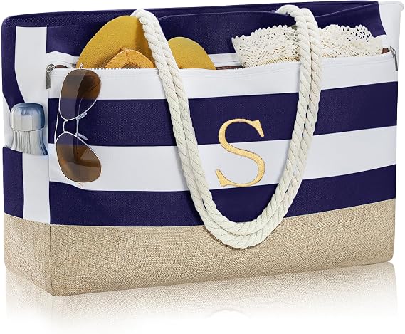 YOOLIFE Initial Beach Bag Waterproof Tote, Gifts for Women Her Birthday