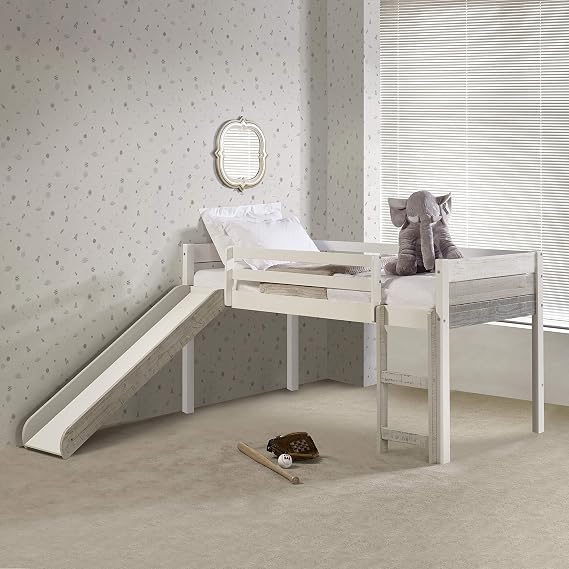 Donco Kids Twin Low Loft Bed in Grey White Finish