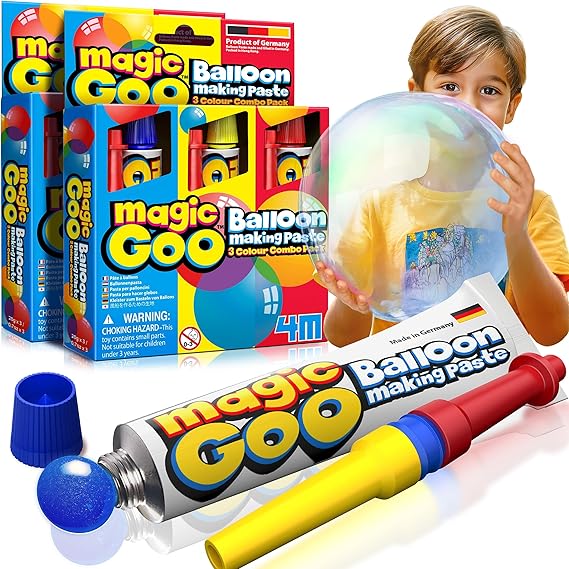 4M Magic Goo - Magic Plastic Bubble Balloons Variety Pack of 3 Colors - Blow Up Balloons with Straw - Clear Balloons Bubbles for Party Favors - Large Plastic Balloons, for Kids