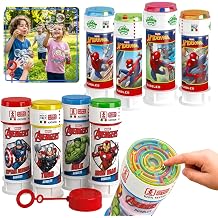 Marvel Spiderman & Avengers Character Bubble Tubs Pack of 8, 60ml Tubs with Dual-Hole Wand, Eco-Friendly Packaging,Party Bag Fillers Fun for Children