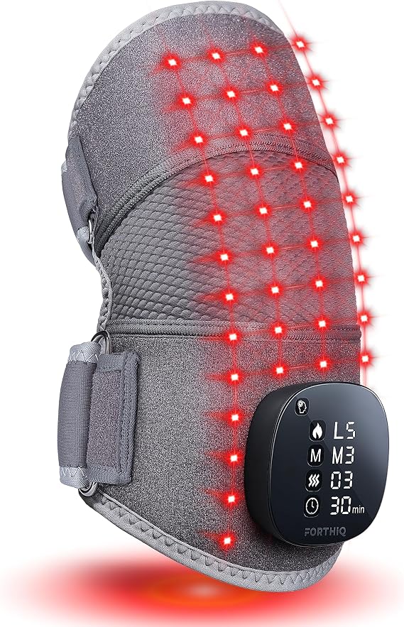 FORTHiQ RED+ Knee Massager with Heat and Red Light Therapy for Pain Relief, Knee Brace with 2 Wavelengths, 3 Massage & 4 Pulsing Modes, 5 Heat Levels, 52 Lights, FSA-HSA Eligible