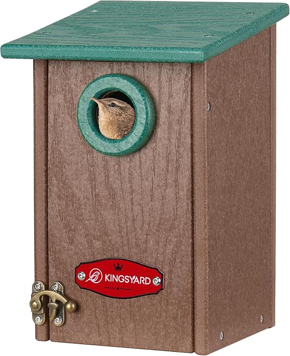 Kingsyard Recycled Plastic Bird House for Outdoors - Weatherproof Wren Bird Nesting with Predator Guard & Air Vents, Green