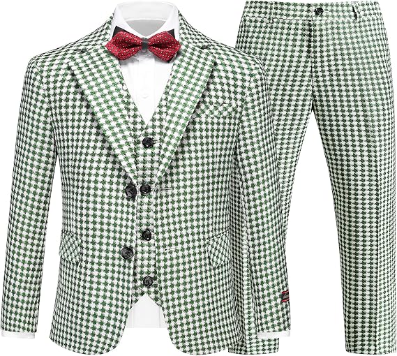 Lamgool Boys Plaid Suits 3 Piece Tuxedo Set Slim Fit Kids Outfits Size 4-16