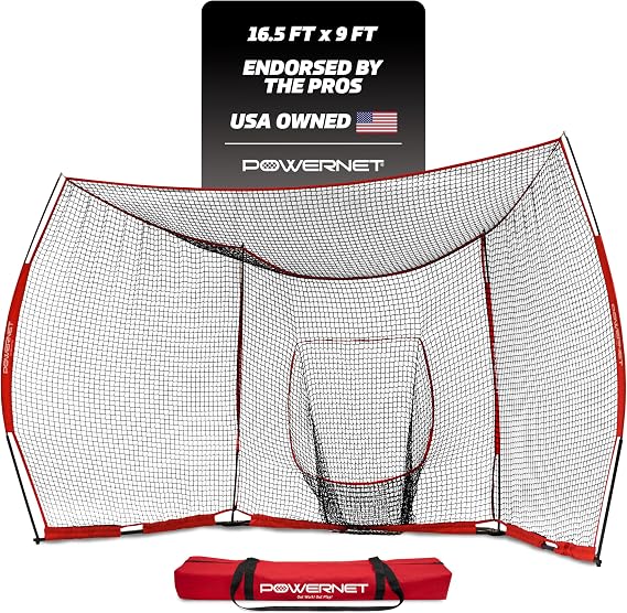 PowerNet Portable Baseball Backstop, 16 FT x 9 FT Collapsible Softball & Baseball Net for Batting & Pitching, Outdoor Batting Cage for Backyard