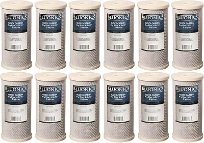 Bluonics Carbon Block Water Filters 12 pcs 4.5 x 10 Cartridges for Chlorine, Taste, and Odors CTO Activated Carbon Filtration Effective at removing Unpleasant Smells