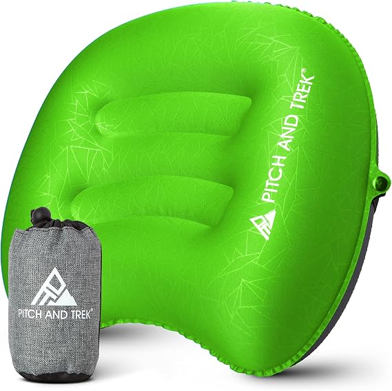 Camping Pillow with Removable Cover, Ultralight Portable Compact Inflatable Pillow for Neck Lumbar Support, Compressible Pillow for Hiking, Beach, Hammock, and Backpacking Gear
