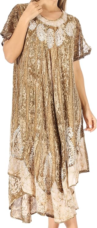 Sakkas Bree Long Embroidered Cap Sleeve Marbled Dress