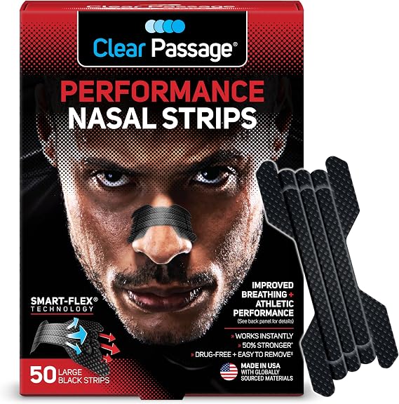 Clear Passage Sports Nasal Strips for Athletes, Black Large/XL, 50 Count