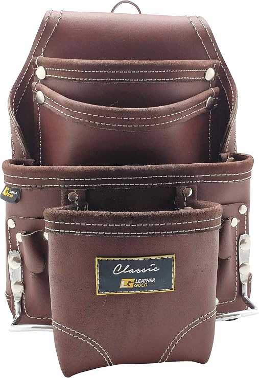 Carpenter Tool Pouch 3350, Brown Oil-Tanned Leather 10 Pockets