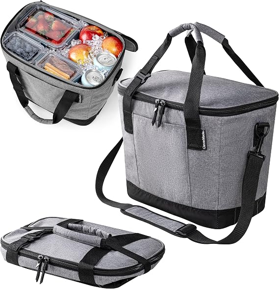 CleverMade Tahoe Collapsible Cooler Bag, 30 Can, Leakproof, Heather Gray | Insulated soft-sided interior keeps food & drinks ready for beach days, picnics, road trips & travel with easy carry handles