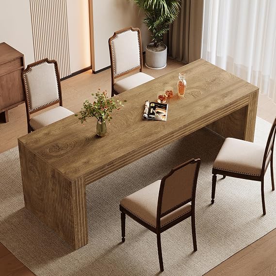 Tribesigns 78.7-inch Large Dining Table for 6-8, Rectangular Kitchen Table with Heavy Duty Pedestal, Modern Farmhouse Dinner Table for Kitchen Dining Room, Living Room, Walnut Brown (Light Brown)