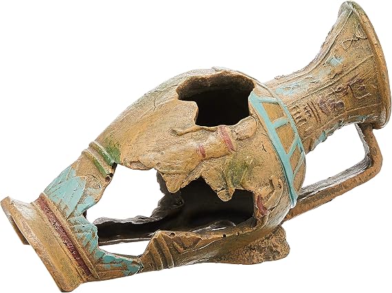 blue ribbon Exotic Environments Egyptian Vase Aquarium Ornament, Blue, 8 by 4 by 5