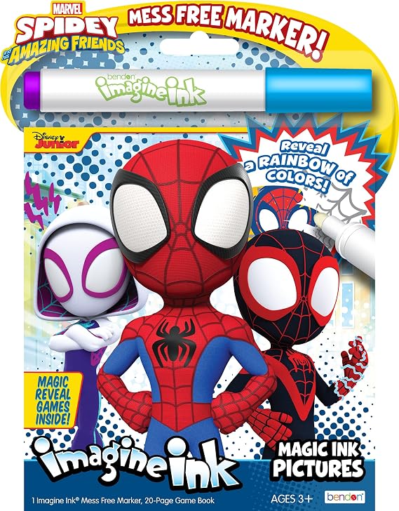 Marvel Spidey and His Amazing Friends 16 Page Imagine Ink Magic Pictures Coloring Book with 1 Mess Free Marker