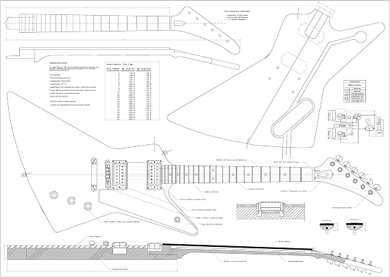 Explorer Guitar Plans - Full Scale Design Plans - to make guitar