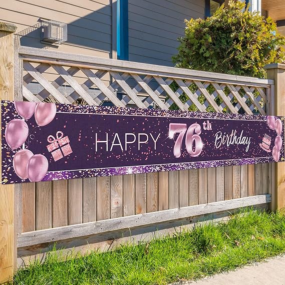 Happy 76th Birthday Backdrop Banner Cheers to 76 Years Old Decorations Party Supplies Sign Pink