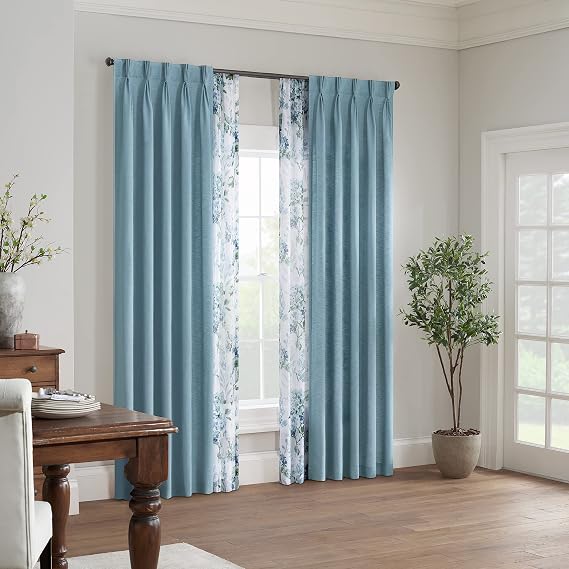 Waverly Serendipity Pinch Pleat Light-Filtering Window Panel, 25" X 63", Blue