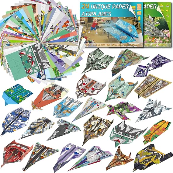 Elfew 48 Sheet Paper Planes for Kids Ages 6-8, 8-12, Origami Paper for Boys