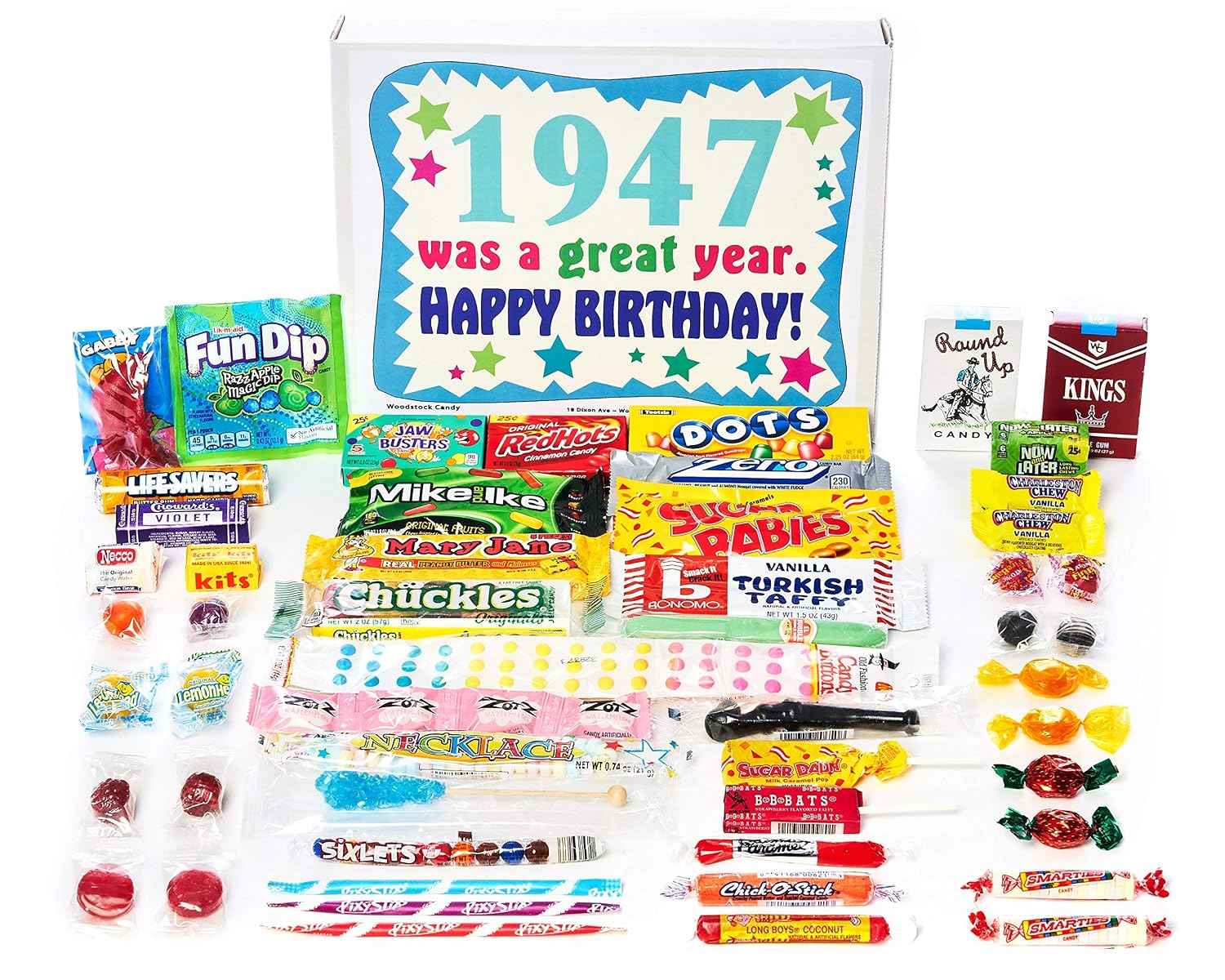 RETRO CANDY YUM ~ 1947 77th Birthday Gift Box of Nostalgic Candy from Childhood for 77 Year Old Man or Woman Born Back in 1947