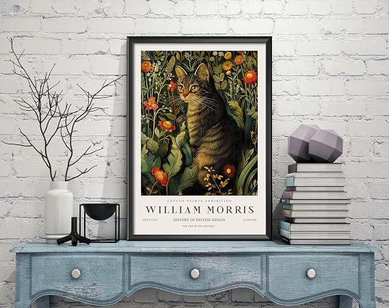 William Morris Cat Print, William Morris Exhibition Print, William Morris Poster, Vintage Wall Art, Textiles Art, Vintage Poster (098c) A4
