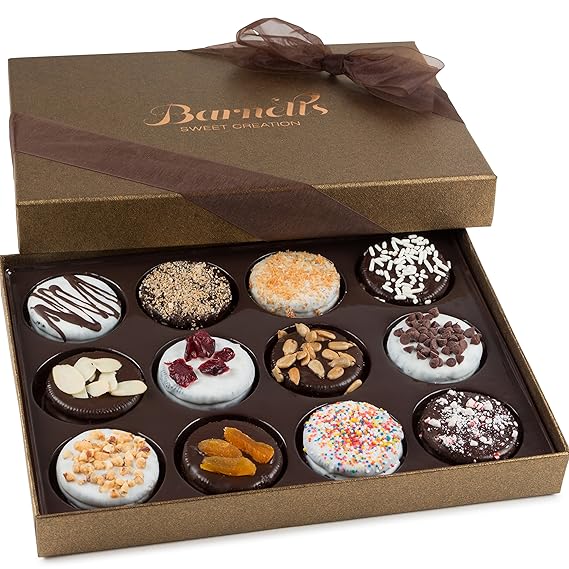 Barnetts Fathers Day Gift Basket, 12 Chocolate Covered Cookies Gourmet Candy Box Baskets for Dad, Men, Husband, Father, Grandfather, Son, Brother, Prime Food Delivery, Gifts for Him