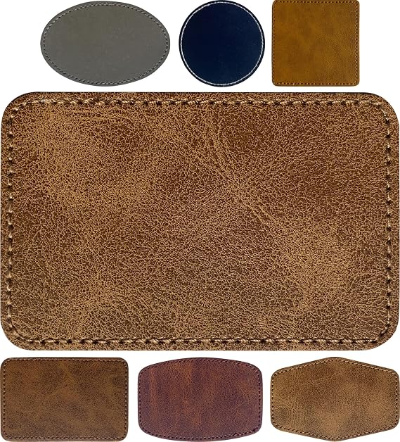 Rectangle Leather Hat Patches Iron-on Laser Engraving Leatherette Sheet Blank Heat Press Laserable Faux Leather with Heat Transfer Adhesive Backing for Cap(3 Inch2 Inch-Light Brown-30 Pieces)