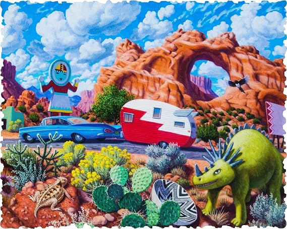 Wooden Jigsaw Puzzle | The Zig Zag Traveler | 501 Pcs | Nautilus PuzzlesTM | Travel, Summer, Camping, Americana, Wooden Puzzle for Adults