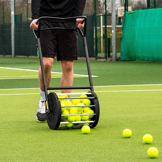 Vermont Tennis Ball Roller Mower & Hopper | 85 Ball Capacity - Convertible Pickup Roller Basket with Quick Release Pins - Lightweight, Durable Frame - Portable Training Equipment