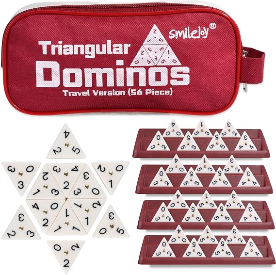 Smilejoy Triangle Domino Game,with Brass Spinners in Travel Canvas Bags | 56 Triangular Melamine tiles,Travel desgin, for adults and family, 2-4 players,tile travel game, Festival Gift choice