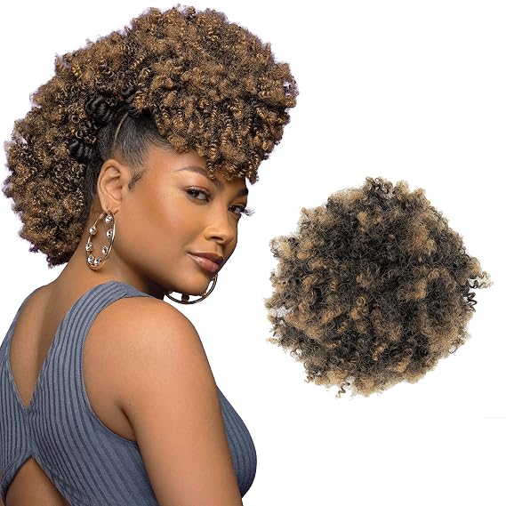 Darling Afro Puff ponytail 1X Hair Extensions (1 Pack, 1X per Pack), Natural Soft Texture, Drawstring Short Synthetic for Natural hair, Clip on Kinky Curly Bun, #1/27