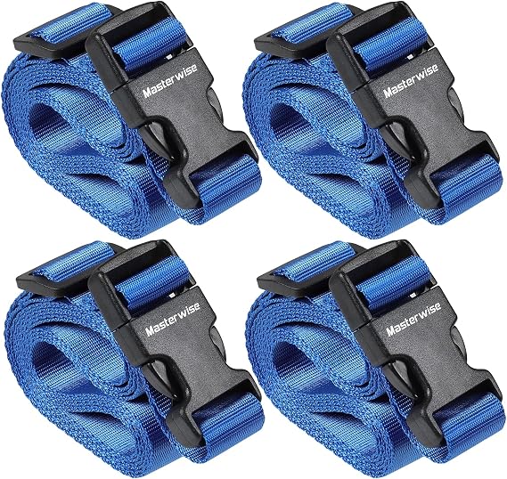 Buckle Straps With Clips, Adjustable Nylon Straps, 4 Pack, Blue, 6’x1"