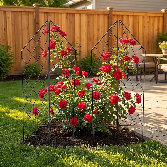 2 Pack Metal Garden Trellis for Climbing Plants Foldable, 45.3" H x 9.8" W Black Iron Wire Lattices Grid Panel for Climbing Plants Vines Flower Support Decorative Outdoor