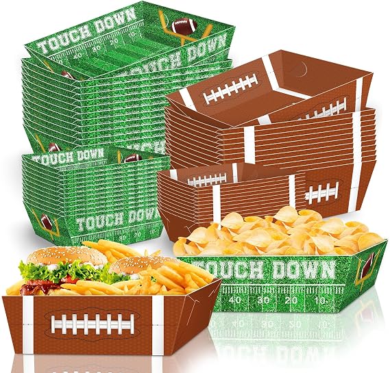 48 Pcs Football Party Decorations Football Food Plates Rugby Nacho Paper Food Trays Disposable Bowl for Sports Birthday Spuer Food Bowl Party