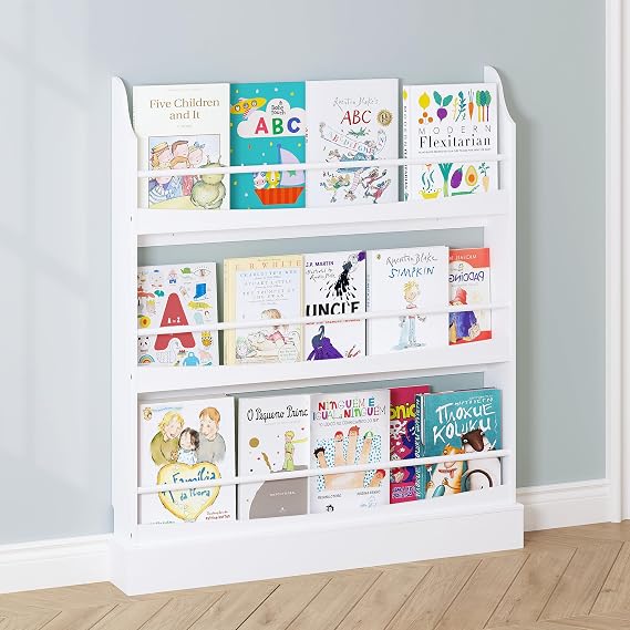 UTEX Kids Bookshelf, 3 Tiers Book Shelf and Storage for Kids Rooms | Kids Bookcase Rack Wall, Montessori Bookshelf, Children Bedroom, Study Room, Play Room, Living Room, Toddler Gift, White