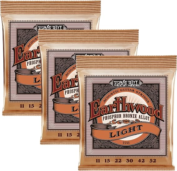 Ernie Ball Earthwood Light Phosphor Bronze Acoustic Guitar Strings 3-pack, 11-52 Gauge (P03448)